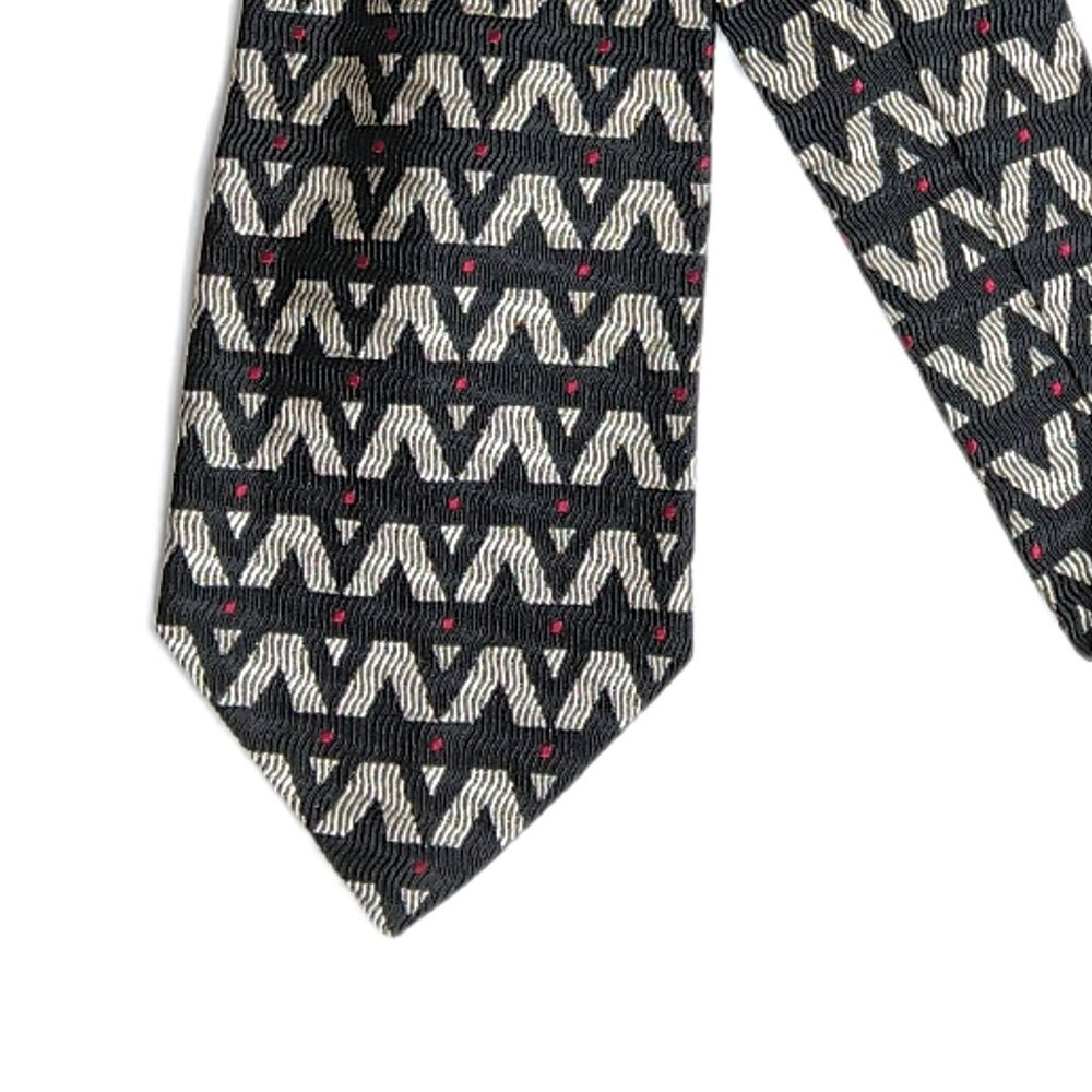 Bachrach Silk Tie Men’s 60” Black Gray Red Woven Geometric Designer Wide Tie New
